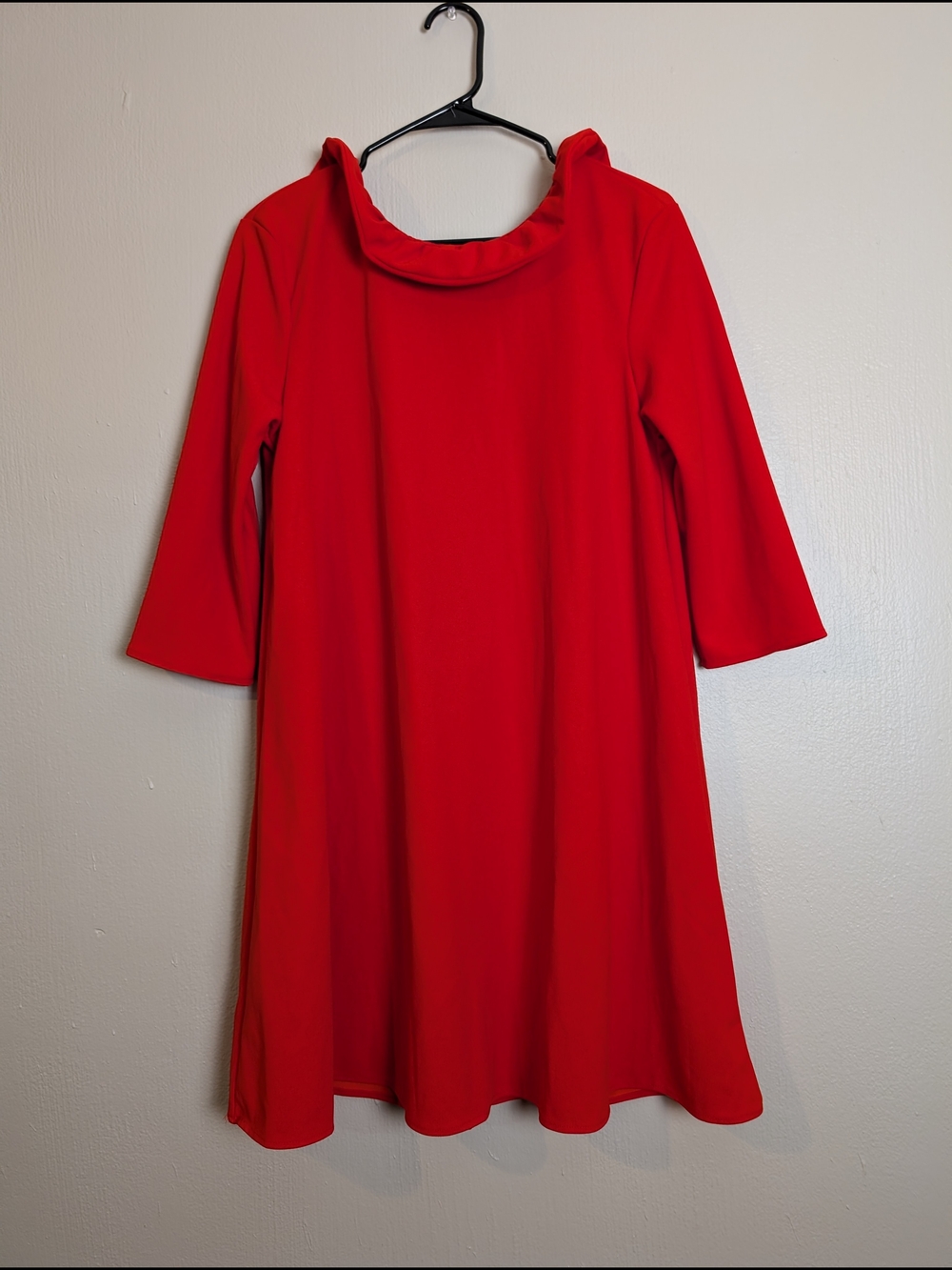 Pomander Place Vibrant Red Long Sleeve A-Line Dress with Cowl Neckline